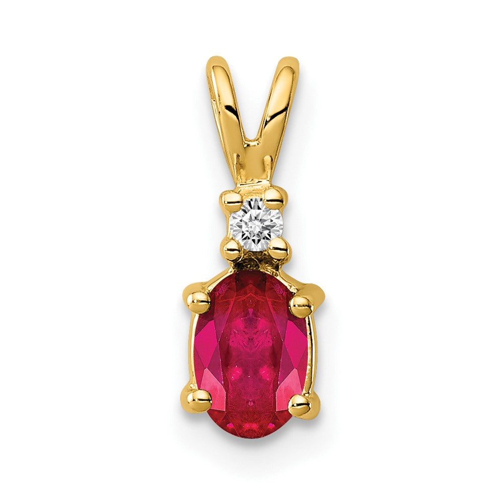14k 6x4mm Oval Ruby and VS Diamond Pendant, 0.62 ct, 13 x 5 mm