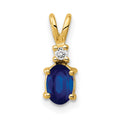 14k 6x4mm Oval Sapphire and AAA Diamond Pendant, 0.67 ct, 13 x 5 mm