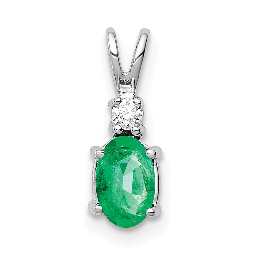 14k White Gold 6x4mm Oval Emerald and VS Diamond Pendant, 0.44 ct, 13 x 5 mm