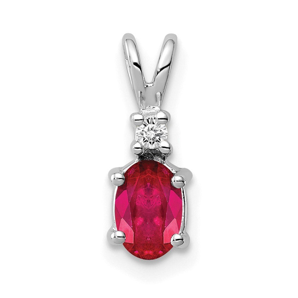 14k White Gold 6x4mm Oval Ruby and VS Diamond Pendant, 0.62 ct, 13 x 5 mm