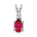 14k White Gold 6x4mm Oval Ruby and AAA Diamond Pendant, 0.62 ct, 13 x 5 mm