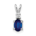 14k White Gold 6x4mm Oval Sapphire and AAA Diamond Pendant, 0.67 ct, 13 x 5 mm