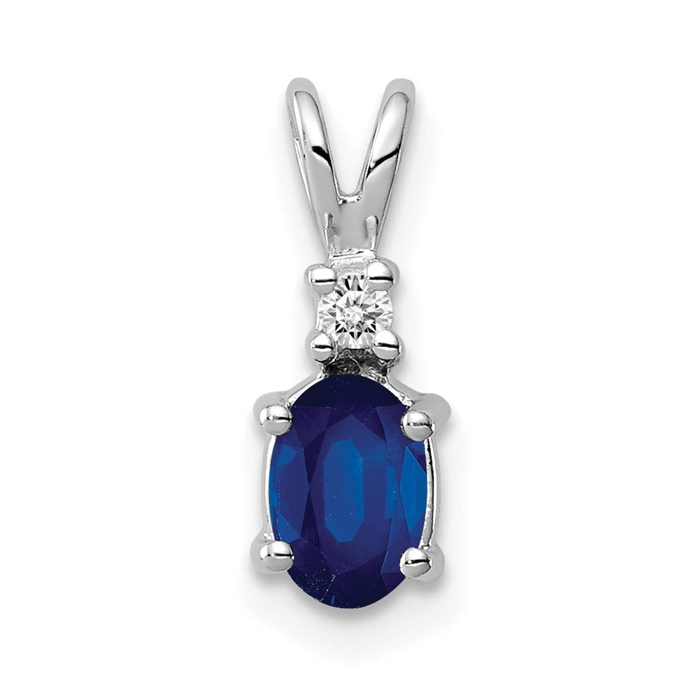 14k White Gold 6x4mm Oval Sapphire and VS Diamond Pendant, 0.67 ct, 13 x 5 mm
