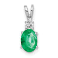 14k White Gold 7x5mm Oval Emerald and A Diamond Pendant, 0.832 ct, 14 x 6 mm