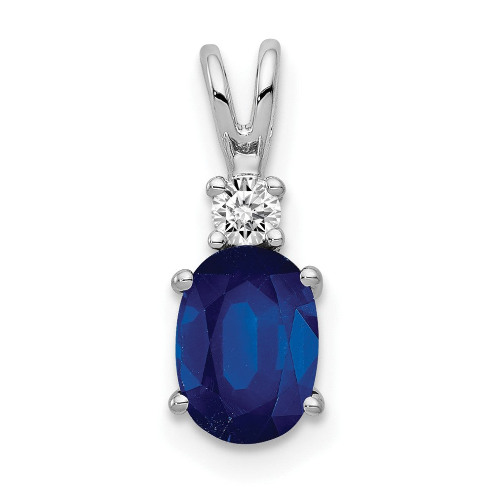 14k White Gold 7x5mm Oval Sapphire and AA Diamond Pendant, 1.102 ct, 14 x 6 mm