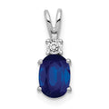 14k White Gold 7x5mm Oval Sapphire and AAA Diamond Pendant, 1.102 ct, 14 x 6 mm