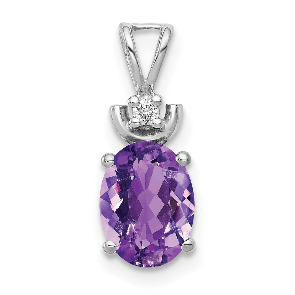 14k White Gold 8x6mm Oval Amethyst and AAA Diamond Pendant, 1.067 ct, 16 x 6 mm