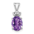 14k White Gold 8x6mm Oval Amethyst and VS Diamond Pendant, 1.067 ct, 16 x 6 mm