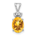 14k White Gold 8x6mm Oval Citrine and A Diamond Pendant, 1.117 ct, 16 x 6 mm
