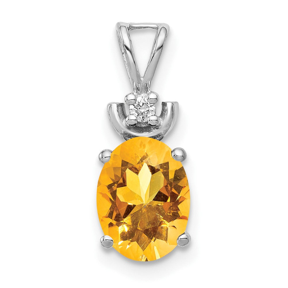 14k White Gold 8x6mm Oval Citrine and VS Diamond Pendant, 1.117 ct, 16 x 6 mm