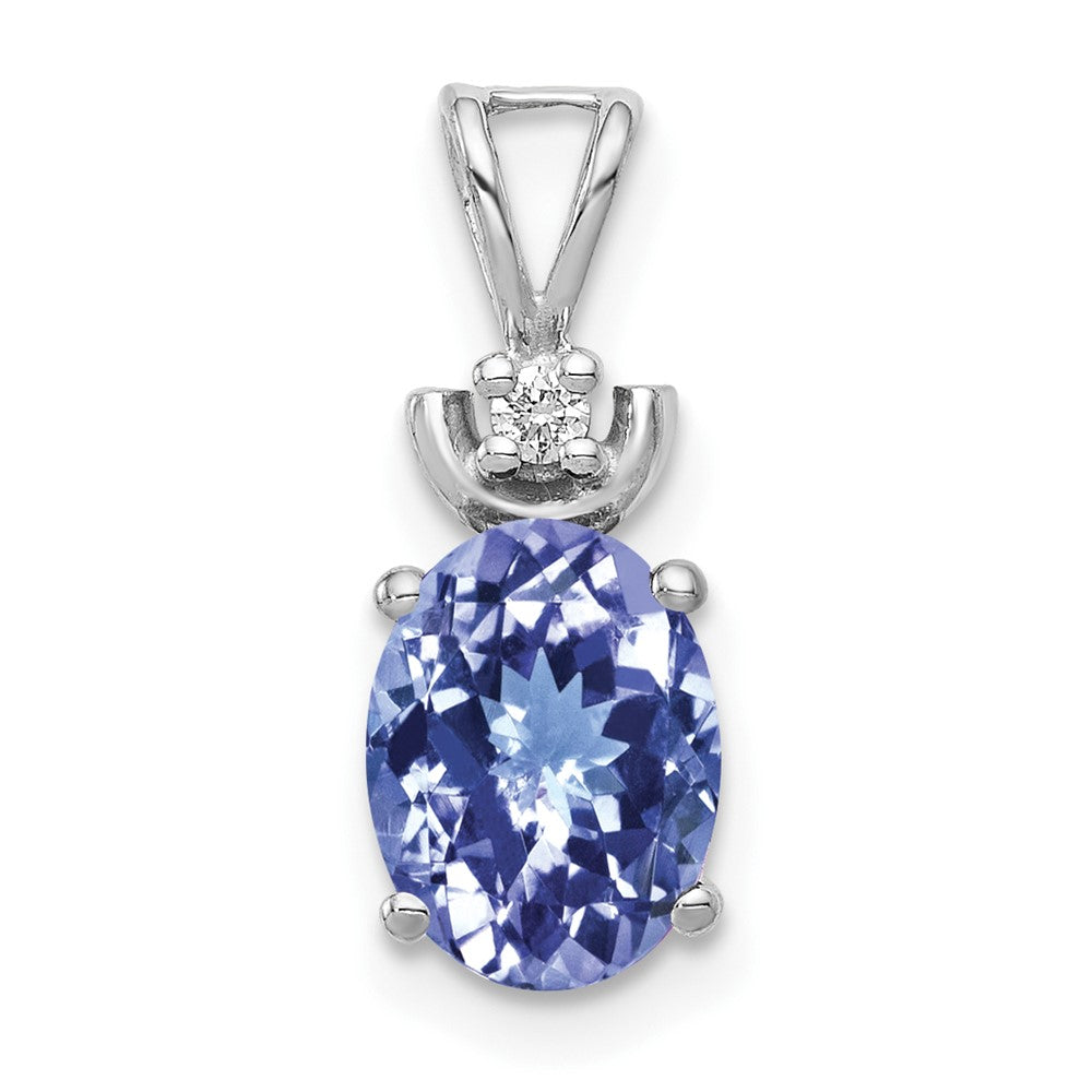 14k White Gold 8x6mm Oval Tanzanite and AAA Diamond Pendant, 1.367 ct, 16 x 6 mm