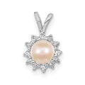 14k White Gold 4-5mm Near Round White Freshwater Cultured Pearl and AAA Diamond Pendant, 0.032 ct, 12 x 8 mm