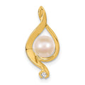 14k 5-6mm Near Round White Freshwater Cultured Pearl and AAA Diamond Chain Slide, 0.015 ct, 20 x 10 mm