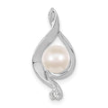 14k White Gold 5-6mm Near Round White Freshwater Cultured Pearl and AAA Diamond Chain Slide, 0.015 ct, 20 x 10 mm