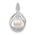 14k White Gold 7-8mm Near Round White Freshwater Cultured Pearl and AA Diamond Pendant, 0.012 ct, 22 x 12 mm