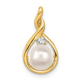 14k 7-8mm Near Round White Freshwater Cultured Pearl and AA Diamond Pendant, 0.035 ct, 19 x 9 mm
