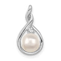 14k White Gold 7-8mm Near Round White Freshwater Cultured Pearl and AA Diamond Pendant, 0.035 ct, 19 x 9 mm