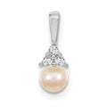 14k White Gold 7-8mm Near Round White Freshwater Cultured Pearl and AA Diamond Pendant, 0.06 ct, 16 x 7 mm