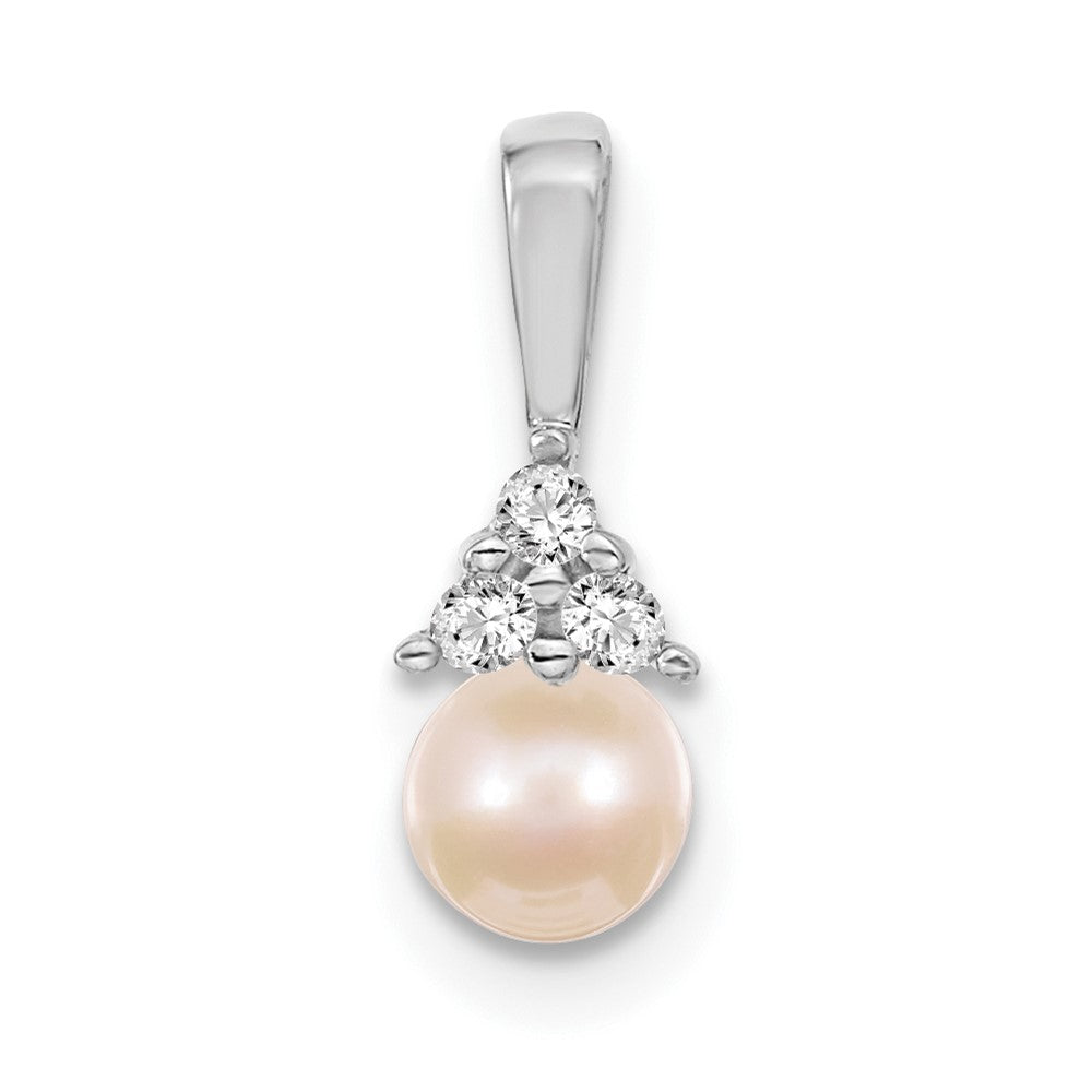 14k White Gold 7-8mm Near Round White Freshwater Cultured Pearl and AA Diamond Pendant, 0.06 ct, 16 x 7 mm