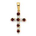 14k Garnet and Diamond Cross Pendant, 0.278 ct, 22 x 11 mm
