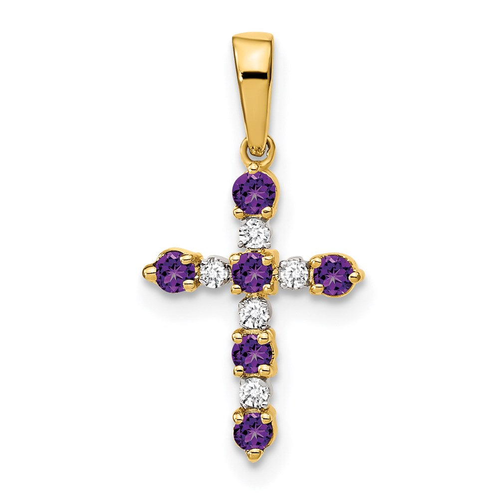 14k Amethyst and Diamond Cross Pendant, 0.278 ct, 22 x 11 mm