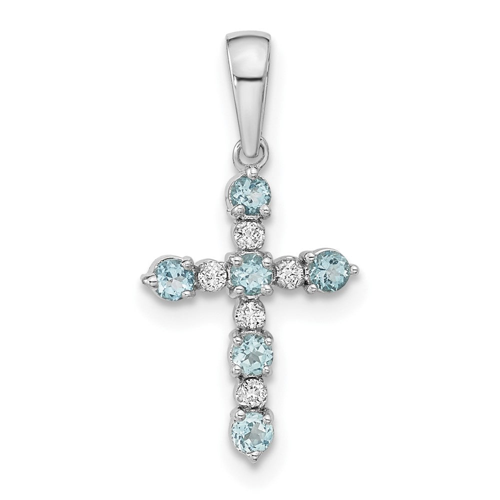 14k White Gold Blue Topaz and Diamond Cross Pendant, 0.278 ct, 22 x 11 mm