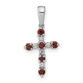 14k White Gold Garnet and Diamond Cross Pendant, 0.278 ct, 22 x 11 mm