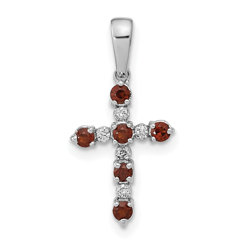 14k White Gold Garnet and Diamond Cross Pendant, 0.278 ct, 22 x 11 mm