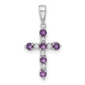 14k White Gold Amethyst and Diamond Cross Pendant, 0.278 ct, 22 x 11 mm