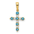 14k Blue Topaz and Diamond Cross Pendant, 0.278 ct, 22 x 11 mm