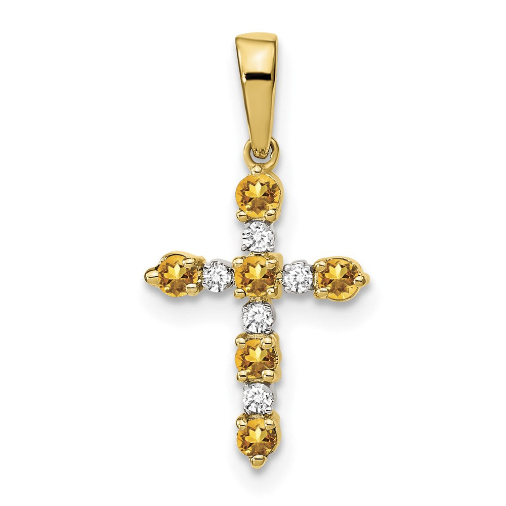 14k Citrine and Diamond Cross Pendant, 0.278 ct, 22 x 11 mm