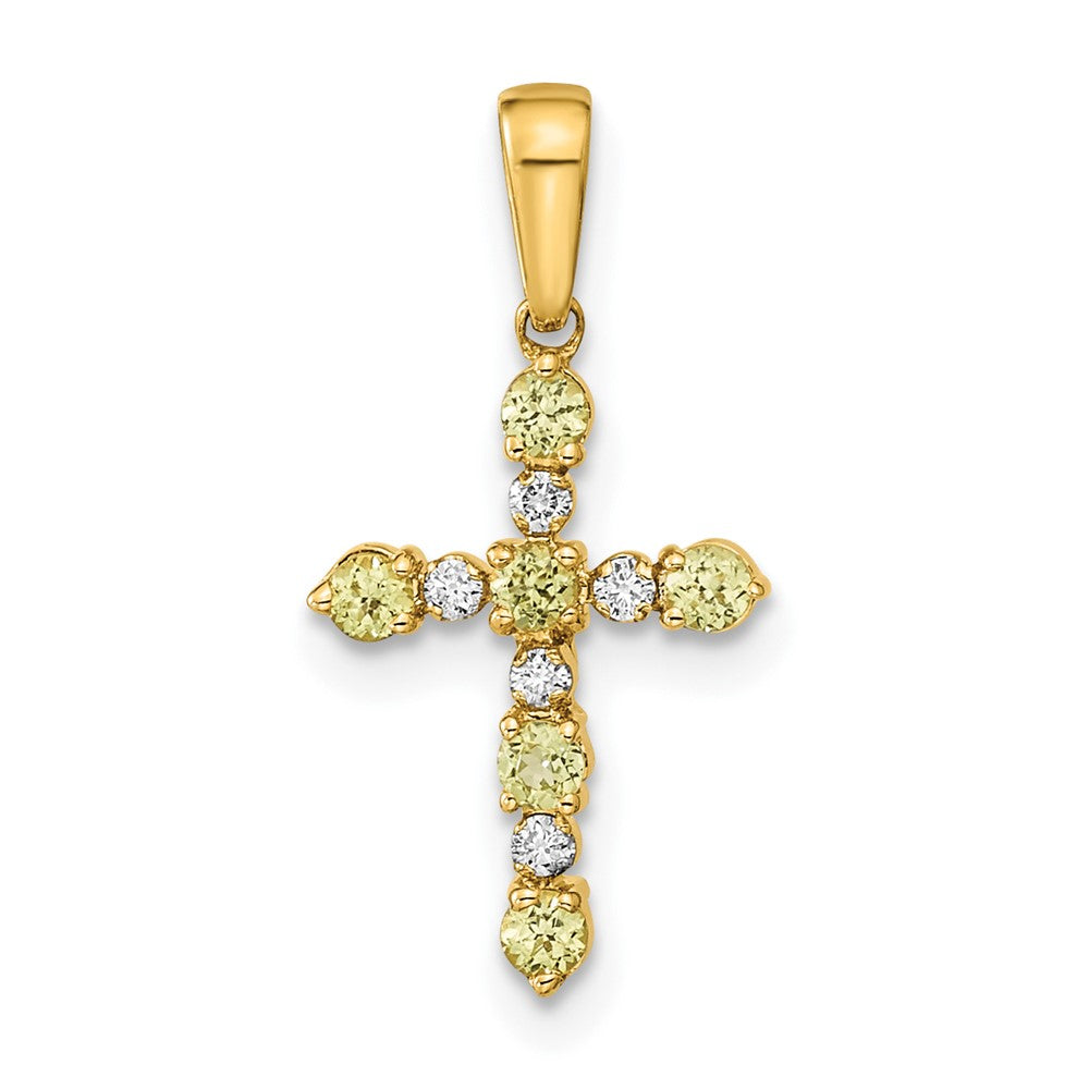 14k Peridot and Diamond Cross Pendant, 0.278 ct, 22 x 11 mm