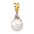 14k 6-7mm White Round Freshwater Cultured Pearl and Diamond Pendant, 0.006 ct, 14 x 6 mm