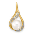 14k 7-8mm White Round Freshwater Cultured Pearl and Diamond Pendant, 0.011 ct, 20 x 10 mm