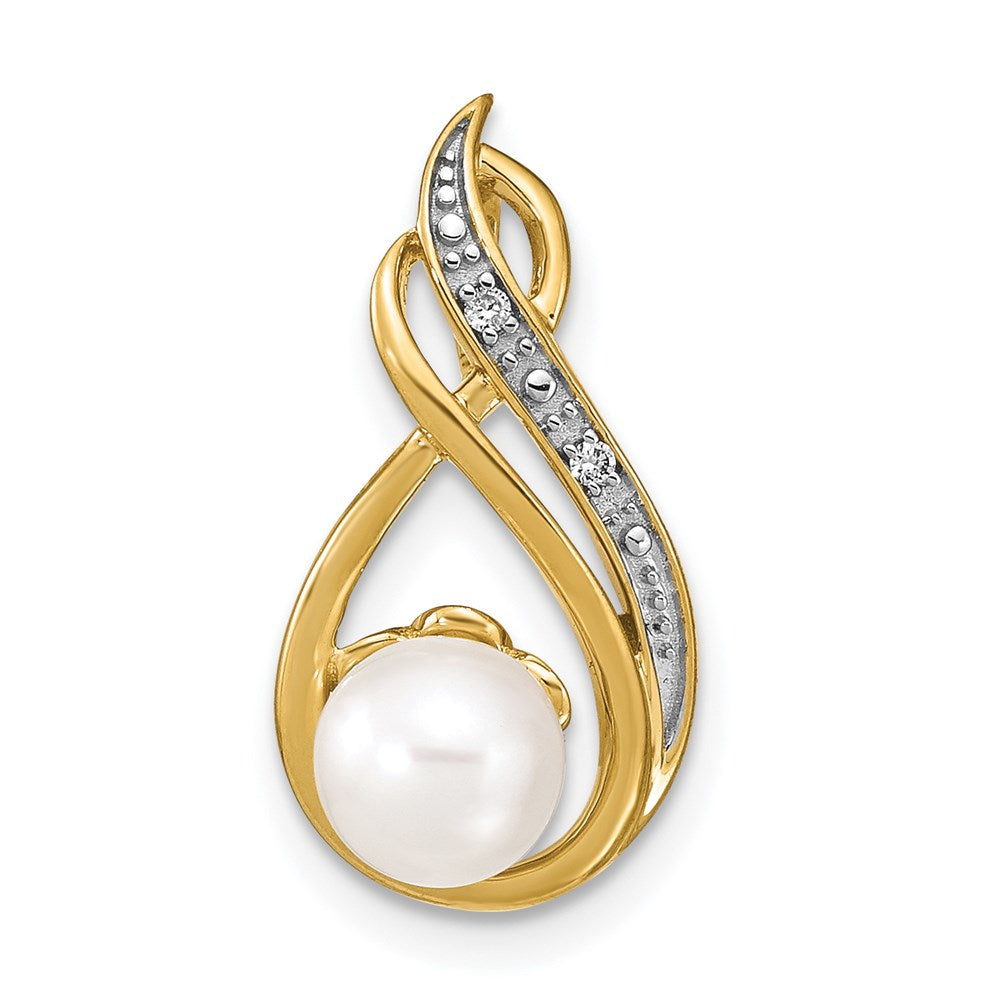 14k 6-7mm White Round Freshwater Cultured Pearl and Diamond Pendant, 0.013 ct, 20 x 10 mm