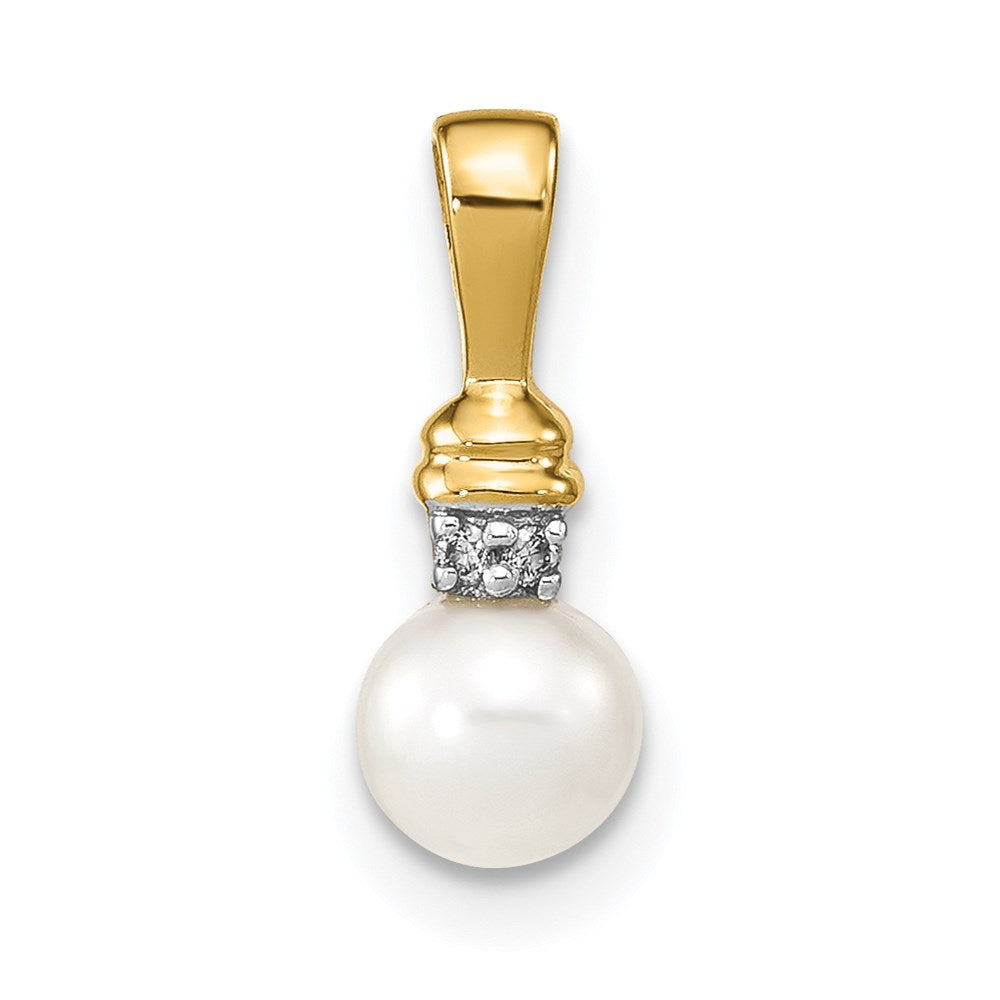 14k 5-6mm White Round Freshwater Cultured Pearl and Diamond Pendant, 0.011 ct, 14 x 5 mm