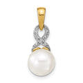 14k 7-8mm Round White Freshwater Cultured Pearl and Diamond Pendant, 0.011 ct, 19 x 8 mm