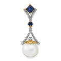14k 8-9mm Round White Freshwater Cultured Pearl/Lab Created Sapphire/Diamond Chain Slide, 0.015 ct, 28 x 10 mm