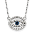 14k White Gold 1/4 carat Diamond and Sapphire Evil Eye 18 inch Necklace, 0.38 ct, 18 x 12 mm