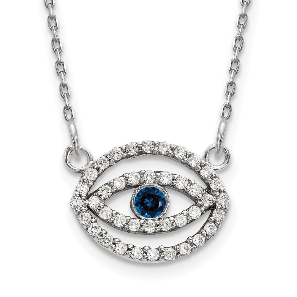 14k White Gold 1/4 carat Diamond and Sapphire Evil Eye 18 inch Necklace, 0.38 ct, 18 x 12 mm