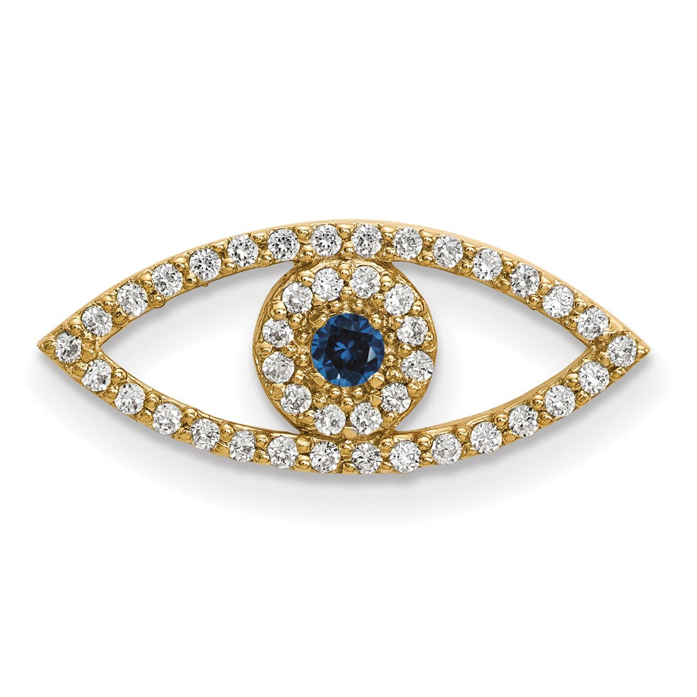 14k Small Sapphire and A Diamond Evil Eye Chain Slide, 0.238 ct, 7 x 19 mm