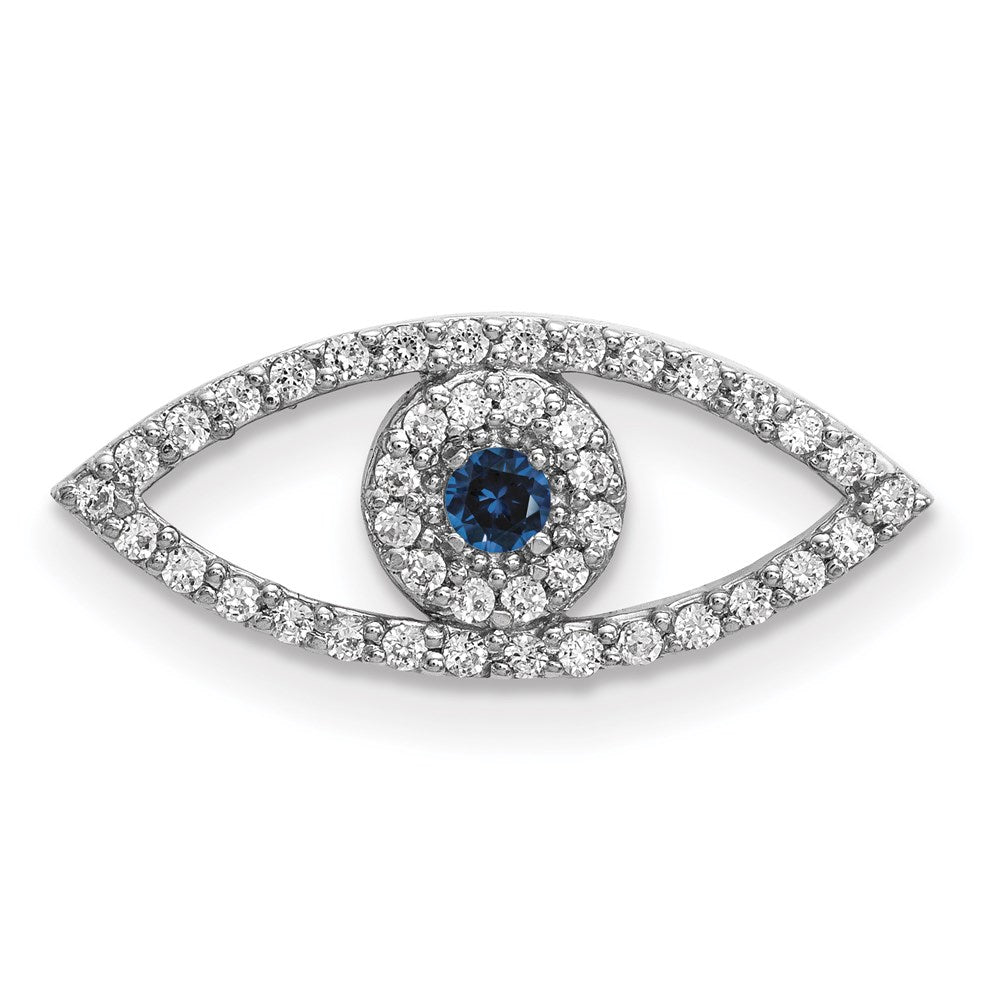 14k White Gold Small Sapphire and A Diamond Evil Eye Chain Slide, 0.238 ct, 7 x 19 mm