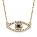 14k Polished 1/6 carat Diamond and Sapphire Small Evil Eye 18 inch Necklace, 0.238 ct, 18 x 19 mm