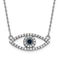 14k White Gold Polished 1/6 carat Diamond and Sapphire Small Evil Eye 18 inch Necklace, 0.238 ct, 18 x 19 mm