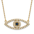 14k Polished 1/2 carat Diamond and Sapphire Medium Evil Eye 18 inch Necklace, 0.634 ct, 18 x 24 mm