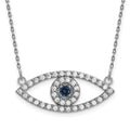 14k White Gold Polished 1/2 carat Diamond and Sapphire Medium Evil Eye 18 inch Necklace, 0.634 ct, 18 x 24 mm