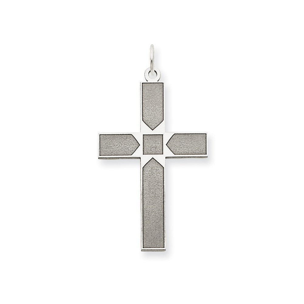 14K White Gold Laser Designed Cross Pendant, 32 x 17 mm, 1.25 g