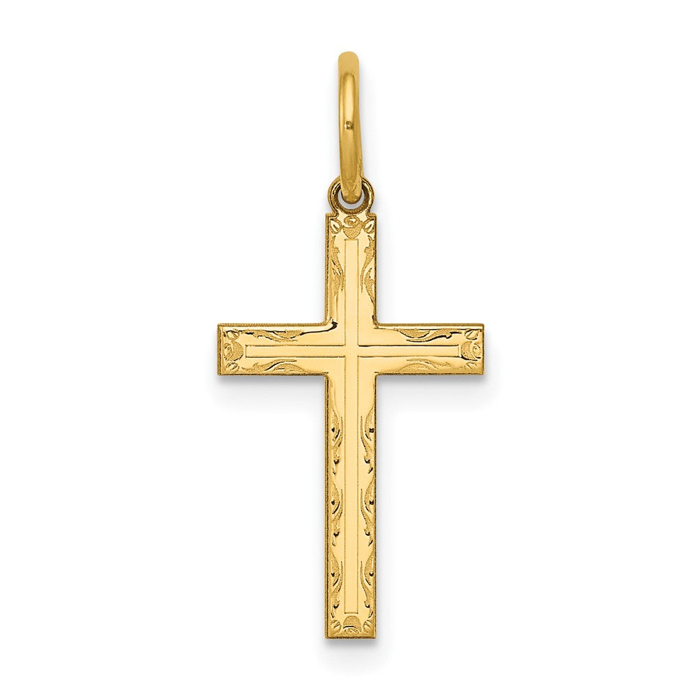 14K Laser Designed Cross Charm, 23 x 11 mm