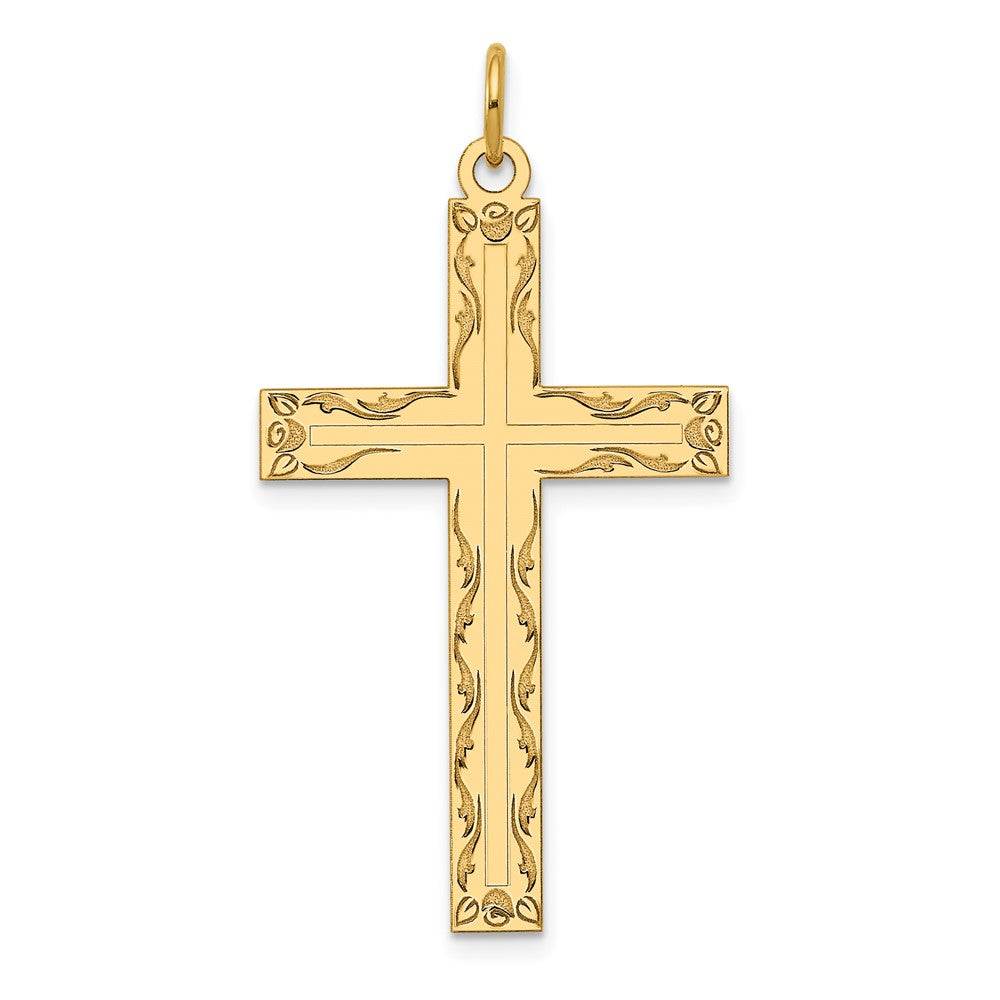 14K Laser Designed Cross Pendant, 40 x 22 mm