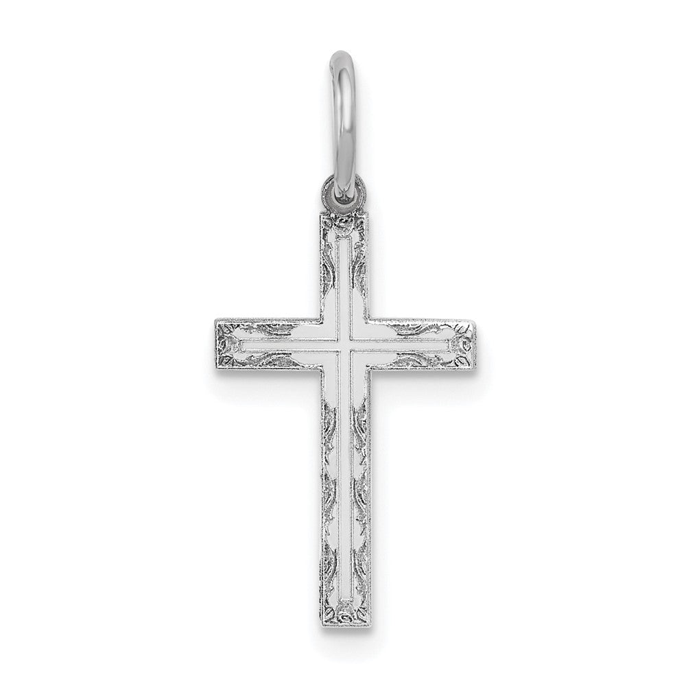 14K White Gold Laser Designed Cross Charm, 23 x 11 mm, 0.51 g
